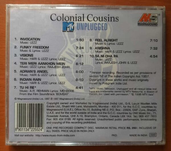 COLONIAL COUSINS - One Songs From Bombay A.R. Rahman Audio Cd (FACTORY SEALED PACK) - Image 2