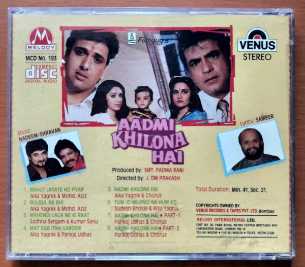 AADMI KHILONA HAI - Nadeem- Shravan Imported Venus Melody Hindi Audio Cd - Image 3