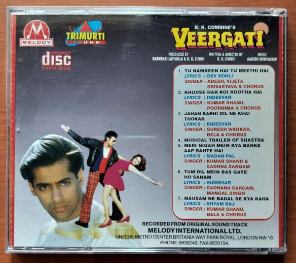 VEERGATI - Aadesh Shrivastava Imported Venus Melody Hindi Audio Cd - Image 3