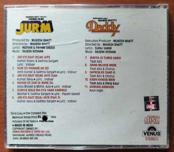 JURM / DADDY - Rajesh Roshan Hindi Audio Cd - Image 3