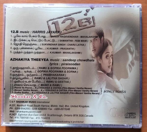 12B / AZHAKIYA THEEYEA - Harris Jayaraj & Sandeep Chowthala Imported Tamil Audio Cd - Image 3