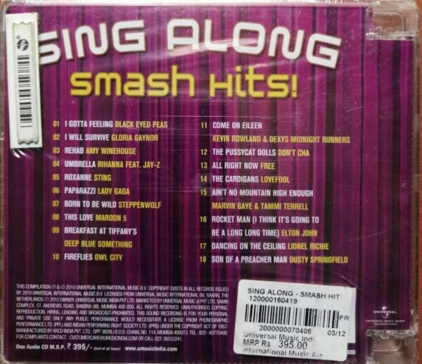 SING ALONG SMASH HITS - English Compilation Album Audio Cd (FACTORY SEALED PACK) - Image 2