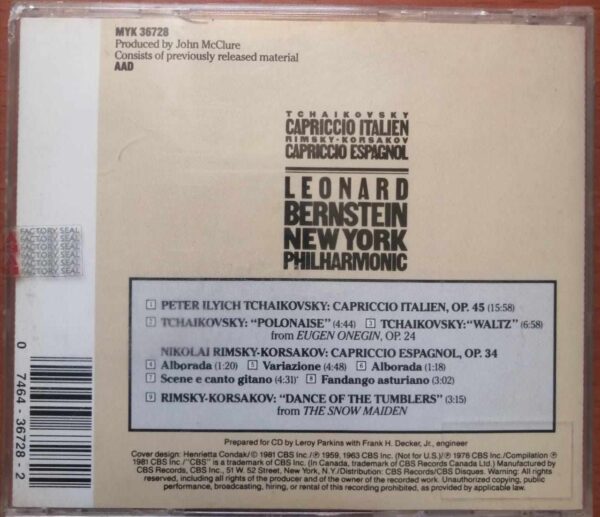 TCHAIKOVSKY - CAPRICCIO ITALIEN - BERNSTEIN - Imported English Symphony Album Audio Cd - Image 2