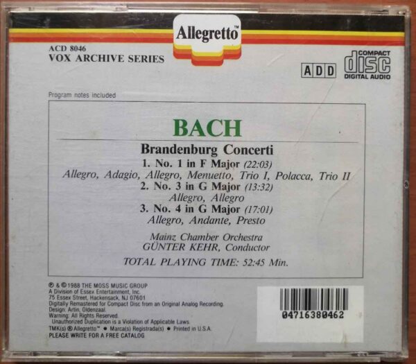BACH BRANDENBURG CONCERTI 1, 3, 4 - Imported Symphony Album Audio Cd - Image 3