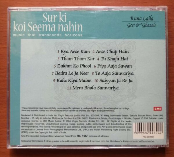 RUNA LAILA GEET & GHAZALS - Indian Ghazals Audio Cd - Image 2