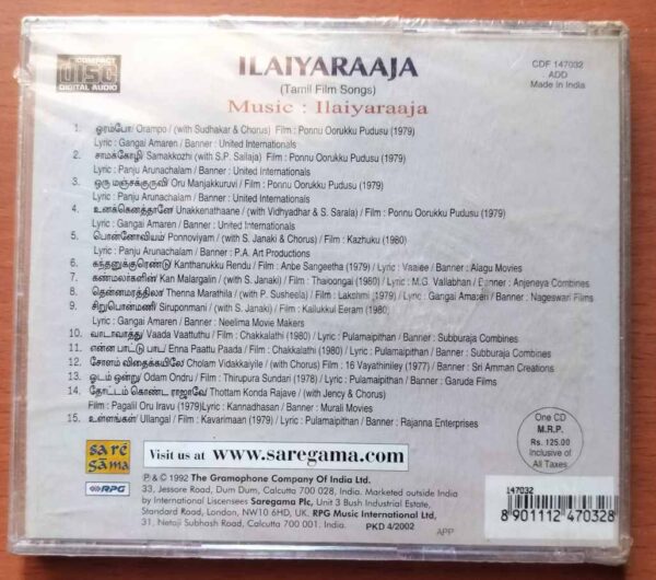 ILAIYARAAJA SINGS FOR YOU - Ilayaraja Tamil Film Songs Audio Cd (FACTORY SEALED PACK) - Image 2