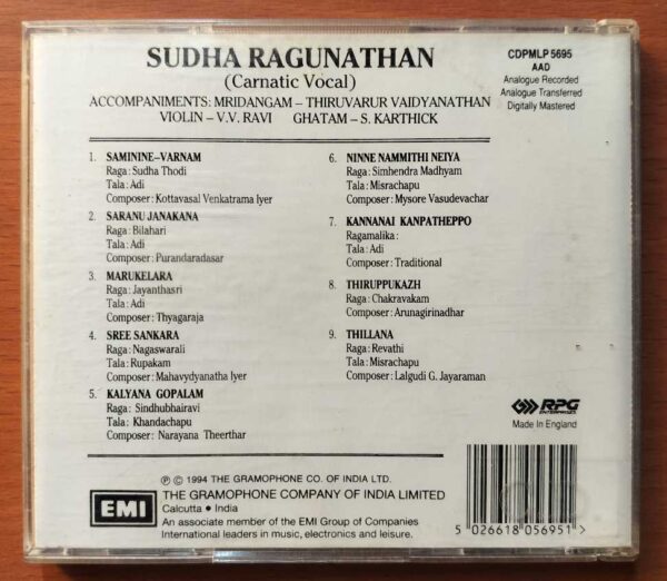 SUDHA RAGUNATHAN CARNATIC VOCAL - Imported Carnatic Audio Cd - Image 3