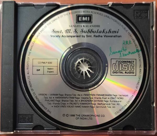 M.S. SUBBULAKSHMI VOCALLY ACCOMPANIED BY SMT. RADHA VISWANATHAN - Imported Vocal Audio Cd - Image 2