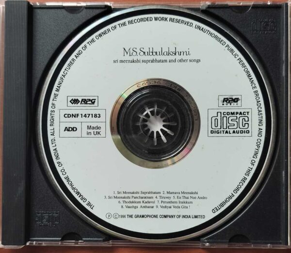 M.S. SUBBULAKSHMI - Sri Meenakshi Suprabhathm And Other Songs Audio Cd - Image 2