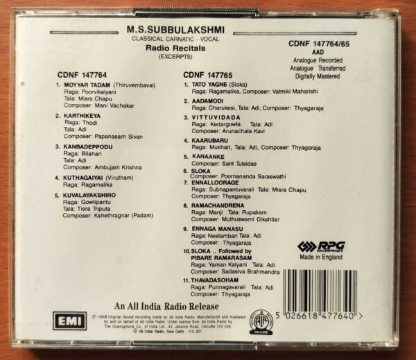 M.S. SUBBULAKSHMI CLASSICAL CARNATIC VOCAL RADIO RECITALS - Imported Classical 2CD Pack Audio Cd - Image 4