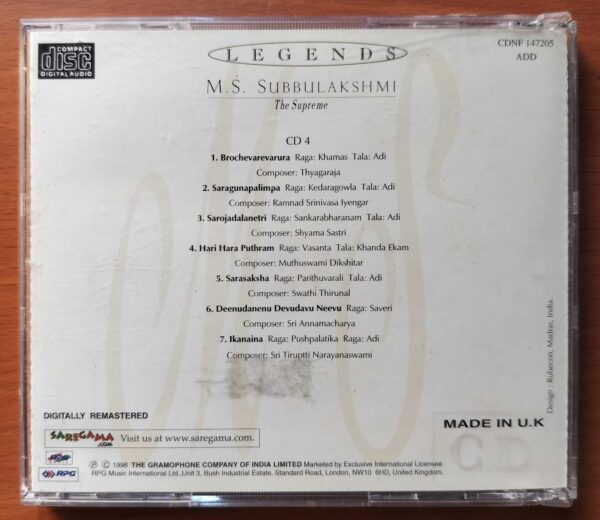 LEGENDS M.S.SUBBULAKSHMI - Classical Audio Cd - Image 3