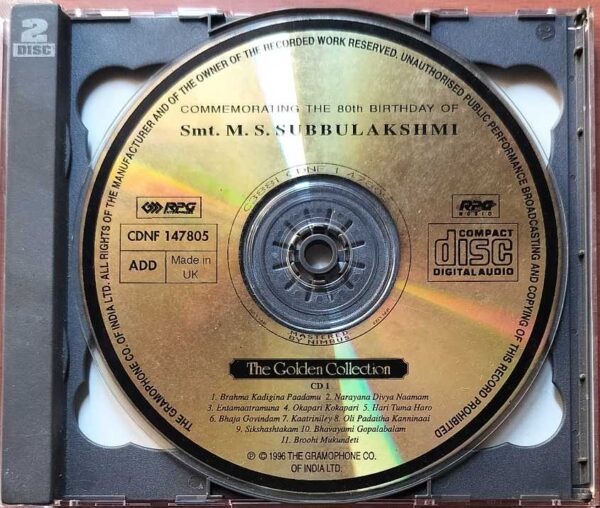 THE GOLDEN COLLECTION COMMEMORATING THE 80TH BIRTHDAY OF SMT. M.S. SUBBULAKSHMI - Imported 2CD Pack Audio Cd - Image 2