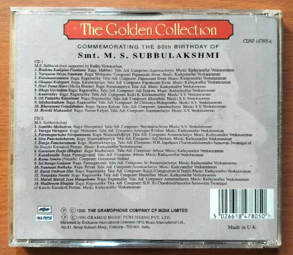 THE GOLDEN COLLECTION COMMEMORATING THE 80TH BIRTHDAY OF SMT. M.S. SUBBULAKSHMI - Imported 2CD Pack Audio Cd - Image 4