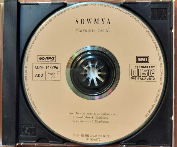 SOWMYA CARNATIC VOCAL - Imported Carnatic Audio Cd - Image 2