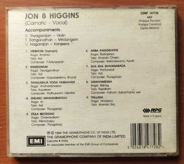JON B HIGGINS - Carnatic Vocal Audio Cd - Image 3