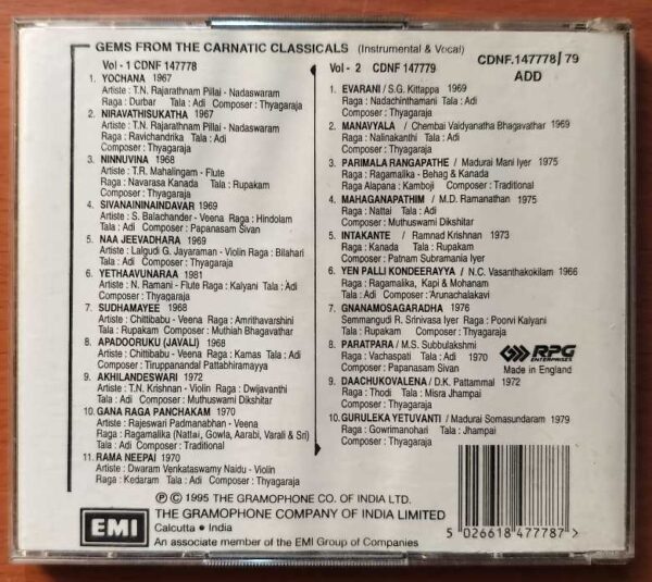 GEMS FROM THE CARNATIC CLASSICALS VOL 1 & 2 - Imported Carnatic 2CD Pack Audio Cd - Image 4
