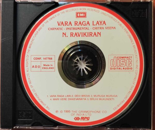 VARA RAGA LAYA - N. Ravikiran Carnatic Instrumental Chitra Veena Audio Cd - Image 2