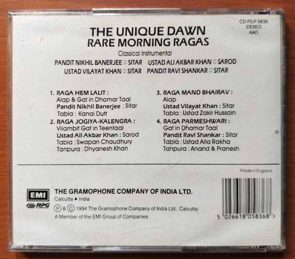 THE UNIQUE DAWN RARE MORNING RAGAS - Imported Classical Instrumental Audio Cd - Image 3