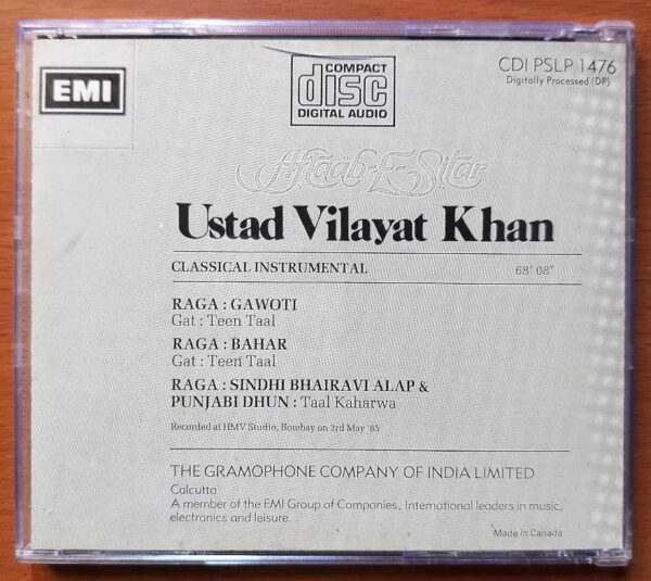 USTAD VILAYAT KHAN - Imported Classical Instrumental Audio Cd - Image 3