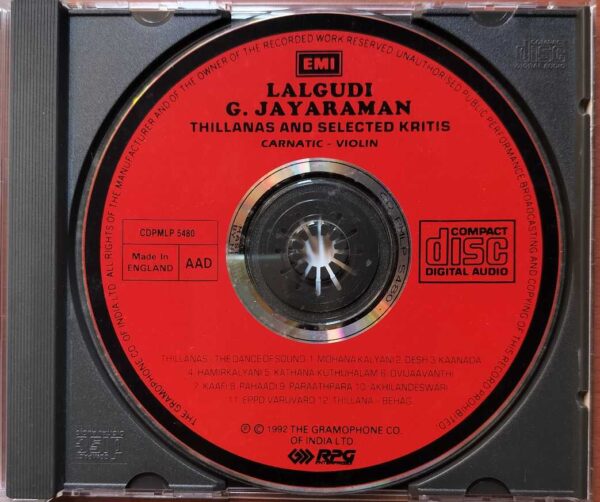 LALGUDI G. JAYARAMAN THILLANAS AND SELECTED KRITIS - Imported Carnatic Audio Cd - Image 2