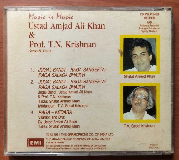 USTAD AMJAD ALI KHAN & PROF. T.N. KRISHNAN - Sarod & Violin Instrumental Audio Cd - Image 3