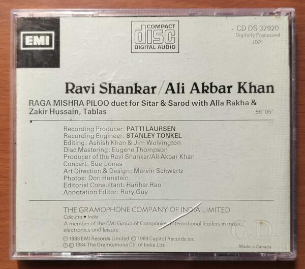 RAVI SHANKAR ALI AKBAR KHAN - Indian Instrumental Audio Cd - Image 3