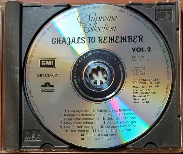 GHAZALS TO REMEMBER VOL . 2 - Indian Instrumental Audio Cd - Image 2