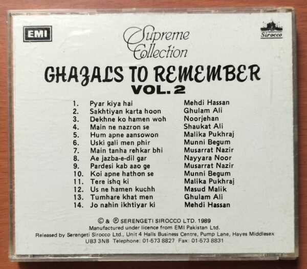 GHAZALS TO REMEMBER VOL . 2 - Indian Instrumental Audio Cd - Image 3
