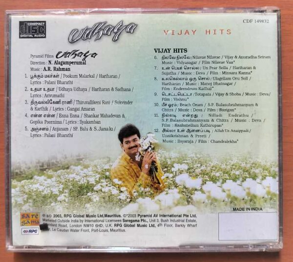 UDHAYA / VIJAY HITS - A.R. Rahman Tamil Audio Cd - Image 3