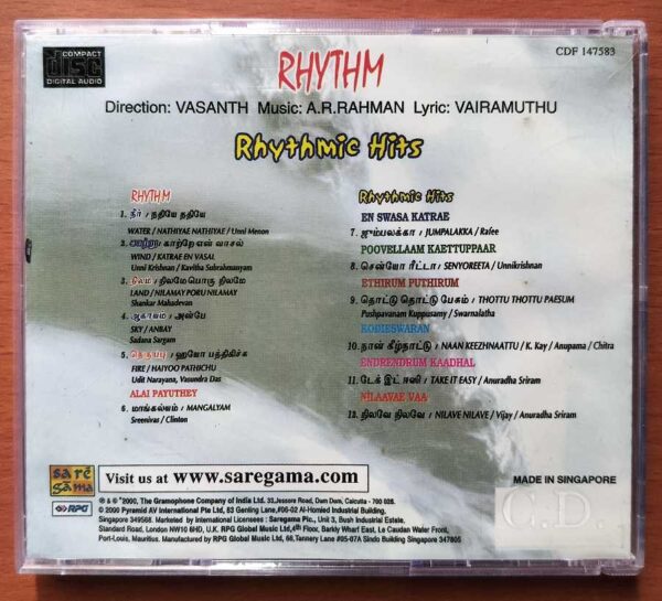 RHYTHM / RHYTHMIC HITS - Imported A.R. Rahaman Tamil Audio Cd - Image 3
