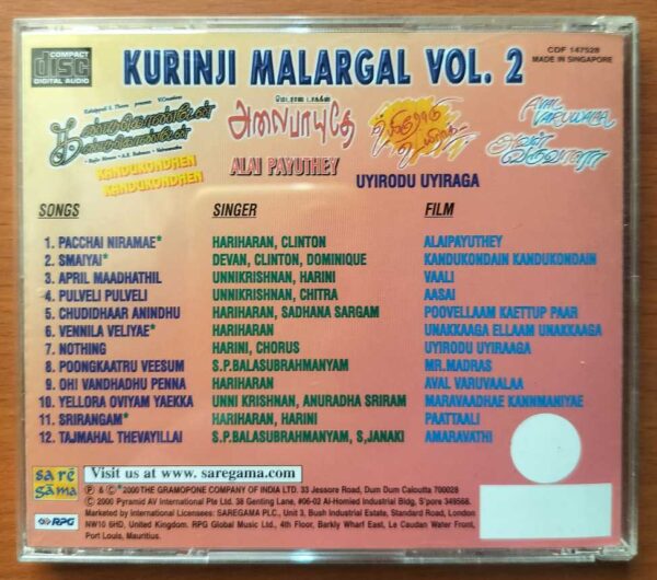 KURINJI MALARGAL VOL. 2 - Imported Tamil Audio Cd - Image 3