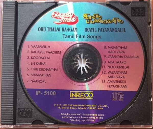 PRUTHALAI RAAGAM / IRAYIL PAYANANGALIL - T. Rajendar Tamil Audio Cd - Image 2