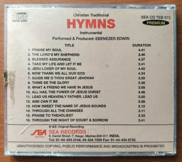 HYMNS - Ebenezer Edwin Christian Traditional Instrumental Audio Cd - Image 3