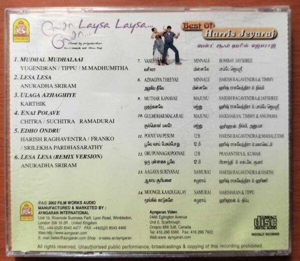 LAYSA LAYSA / BEST OF HARRIS JAYARAJ - Imported Tamil Audio Cd - Image 3