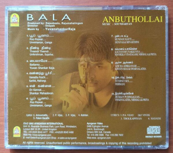 BALA / ANBUTHOLLAI - Yuvan Shankar Raja & Soundaryan Tamil Audio Cd - Image 3