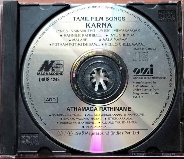 KARNA / ATHAMAGA RATHINAME - Imported Vidyasagar & Gangai Amaran Tamil Audio Cd - Image 2