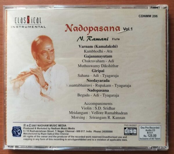NADOPASANA VOL 1 - N. Ramani Flute Audio Cd - Image 3
