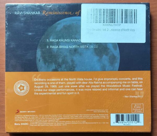 RAVI SHANKAR REMINISCENCE OF NORTH VISTA NINE DECADES VOL. 2 - Indian Classical Audio Cd (FACTORY SEALED PACK) - Image 2