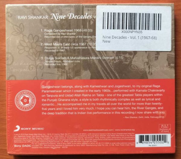RAVI SHANKAR NINE DECADES 1967-1968 VOL. 1 - Indian Classical Instrumental Audio Cd (FACTORY SEALED PACK) - Image 2
