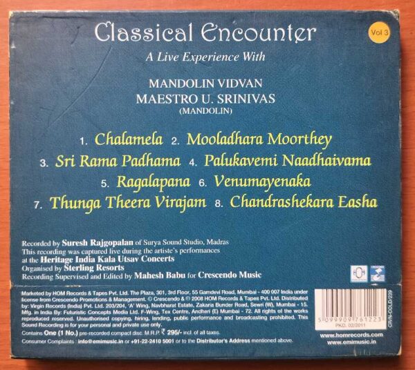 CLASSICAL ENCOUNTER - Maestro U. Srinivas Classical Audio Cd - Image 2