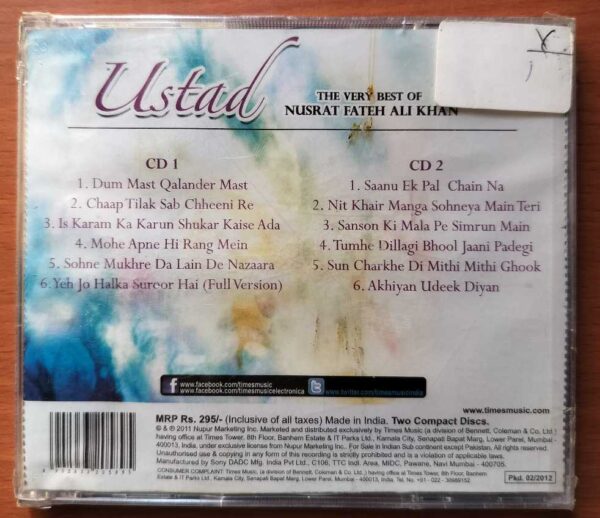 USTAD THE VERY BEST OF NUSRAT FATEH ALI KHAN - Hindustani Vocal 2CD Pack Audio Cd (FACTORY SEALED PACK) - Image 2