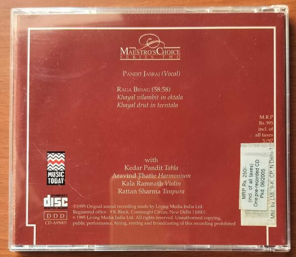 MAESTRO'S CHOICE VOCAL - Pandit Jasraj Hindustani Vocal Audio Cd - Image 3