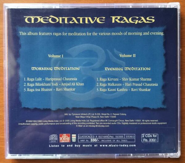 MEDITATIVE RAGAS VOL. 1 & 2  - Ravi Shankar & Amjad Ali Khan & Hariprasad Chaurasia Meditation 2CD Pack Audio Cd - Image 4