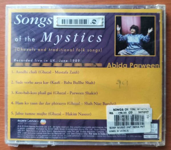 SONGS OF THE MYSTICS - Abida Parween Hindustani Vocal Audio Cd (FACTORY SEALED PACK) - Image 2