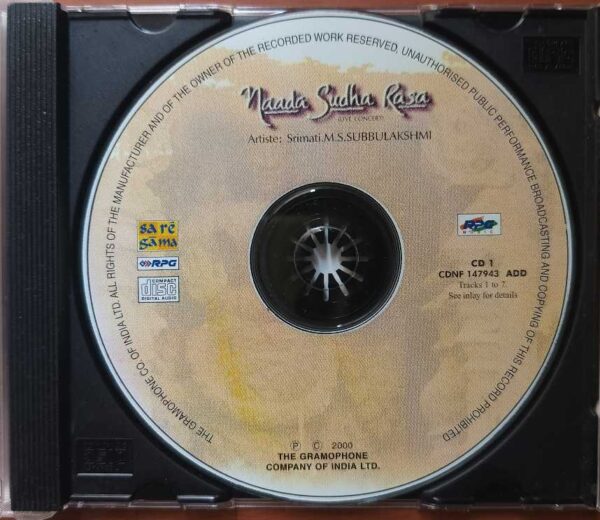 NAADA SUDHA RASA VOL. 1  - M.S. Subbulakshmi Carnatic Vocal Audio Cd - Image 2