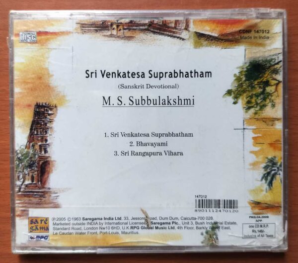 SRI VENKATESA SUPRABHATHAM - M.S. Subbulakshmi Devotional Audio Cd (FACTORY SEALED PACK) - Image 2