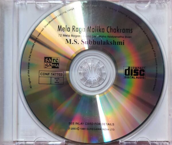 MELA RAGA MALIKA CHAKRAMS 72 MELA RAGAS - M.S. Subbulakshmi Carnatic Vocal Audio Cd - Image 2