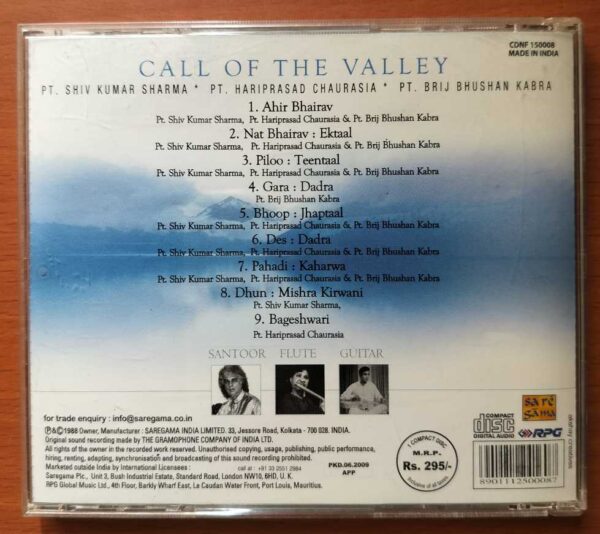 CALL OF THE VALLEY - PT. Shiv Kumar Sharma & PT. Hariprasad Chaurasia Instrumental Audio Cd - Image 3