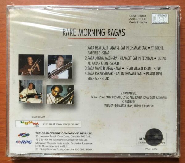 RARA MORNING RAGAS - Ravi Shankar & Ustad Ali Akbar Khan Instrumental Audio Cd (FACTORY SEALED PACK) - Image 2