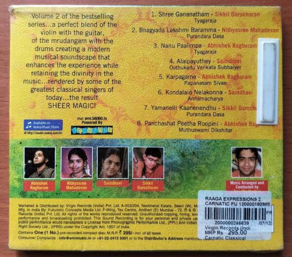 RAAGA EXPRESSIONS KRITIS - 2CD Pack Carnatic Vocal Audio Cd (FACTORY SEALED PACK) - Image 2